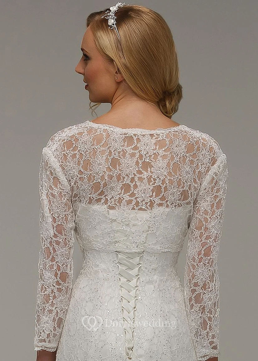 Long Sweetheart Beaded Long-Sleeve Lace Wedding Dress view 5