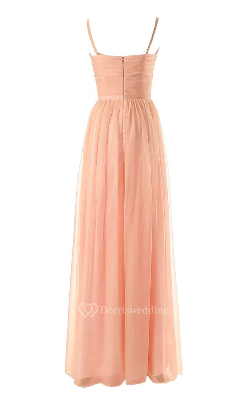 Spaghetti Straps Empire Long Dress With Basque Waist view 3