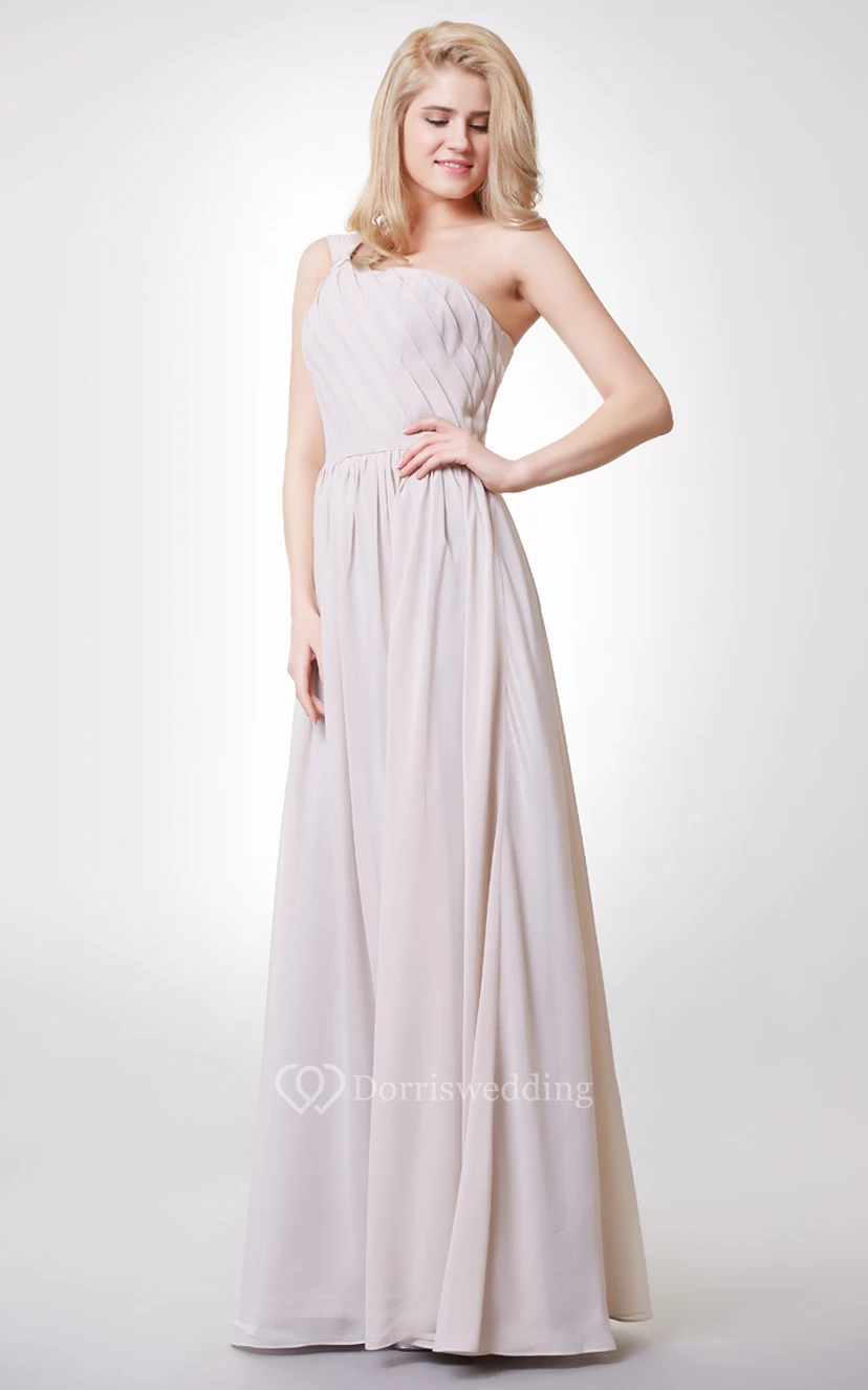 Graceful One-shoulder A-line Chiffon Floor Length Dress view 3