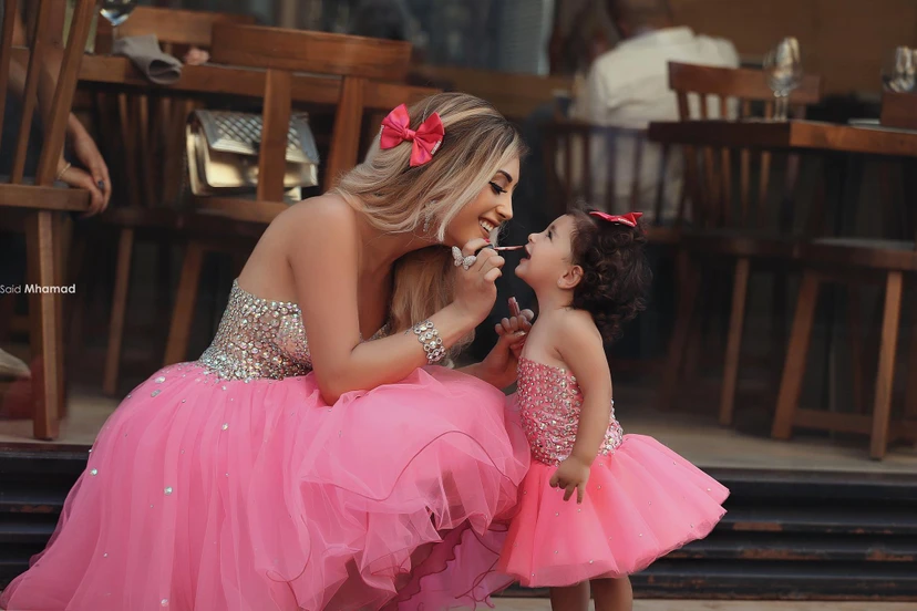Glamorous Sequins Tulle Short Mother and Daughter Dress Sweetheart view 2