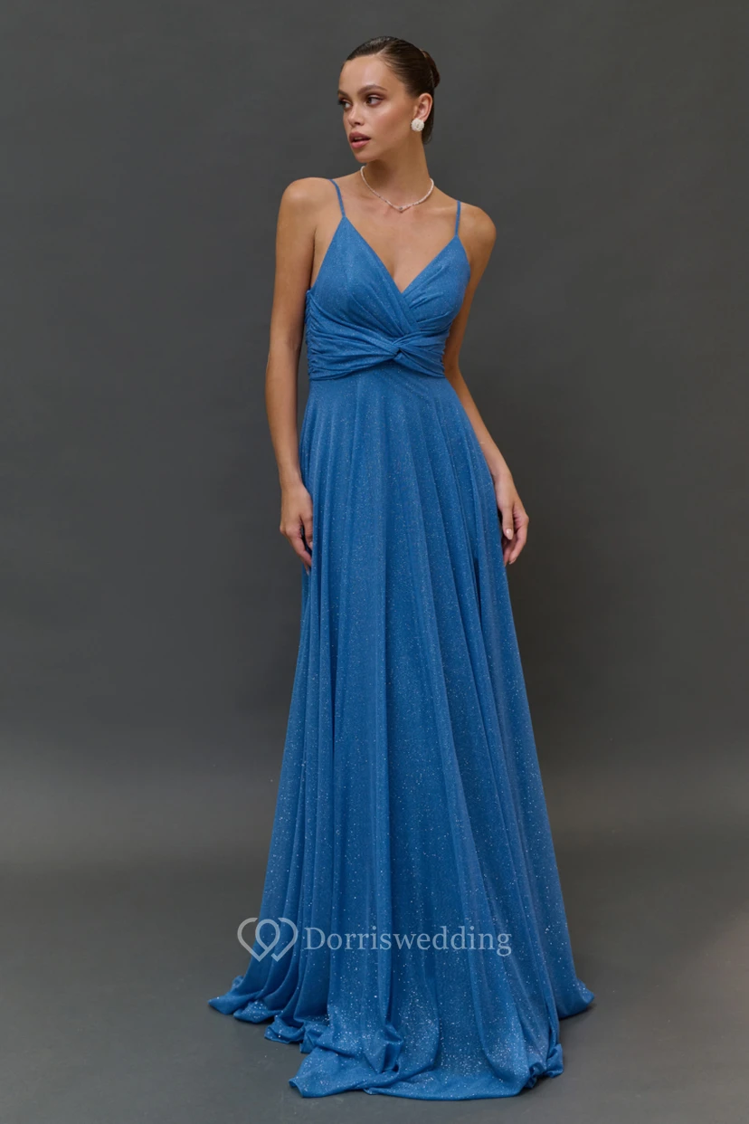 Vestido tubo plisado con lentejuelas y tirantes cruzados video preview