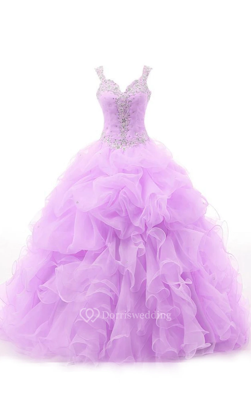 Ball Gown Floor-Length Sweetheart Sleeveless Beading Appliques Ruffles Organza Dress view 2