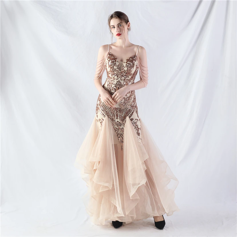 Handgefertigte Perlen, festes Netz, Positionierungsblumenperlen, Spleißnetz, heißes Tanz-Feier-Performance-Kleid view 2
