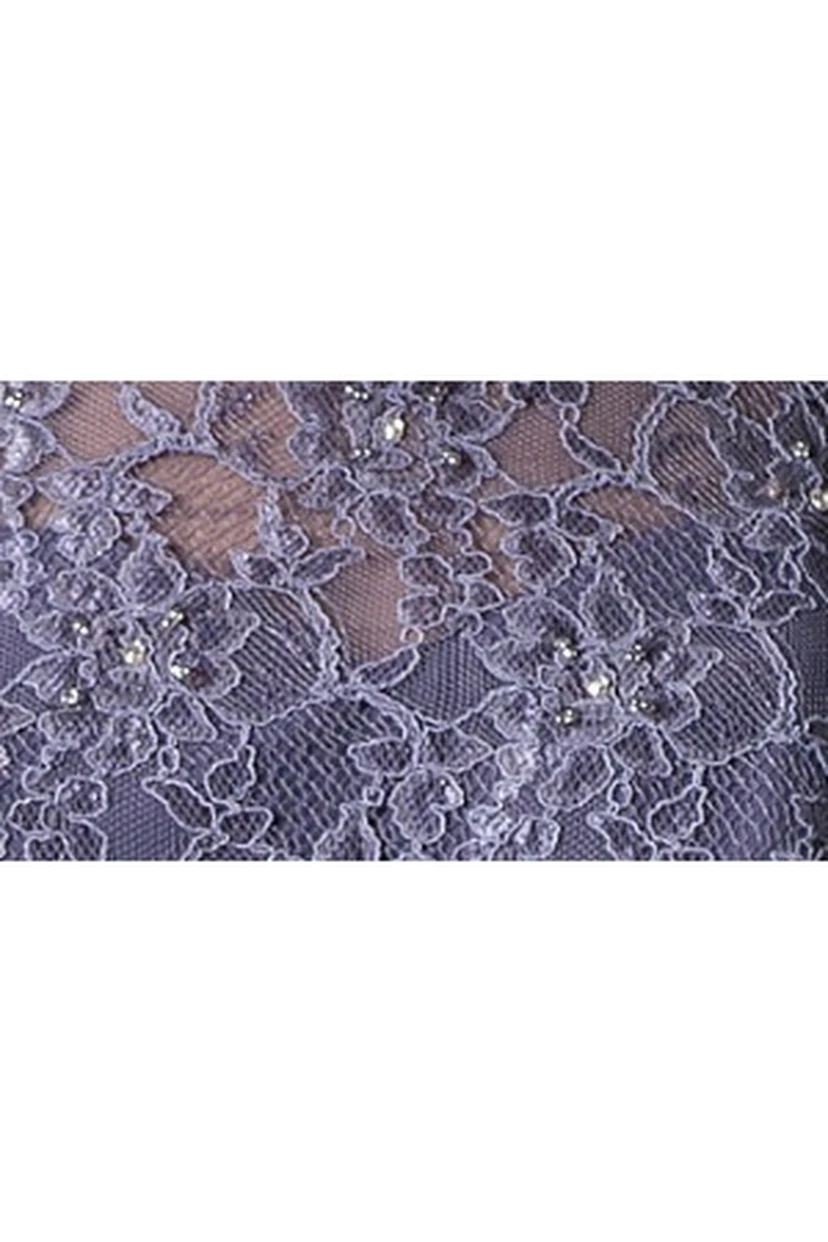 Lace Top Ruffled Short Sleeve A-Line Long Mother Of The Bride Dress With Crystal Details view 2