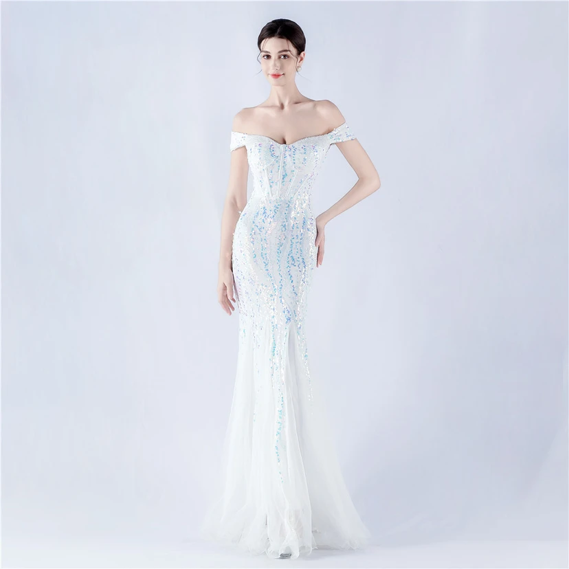 Craft Beading Mesh Sequins Evening Dress Annual Meeting Performance Host view 38