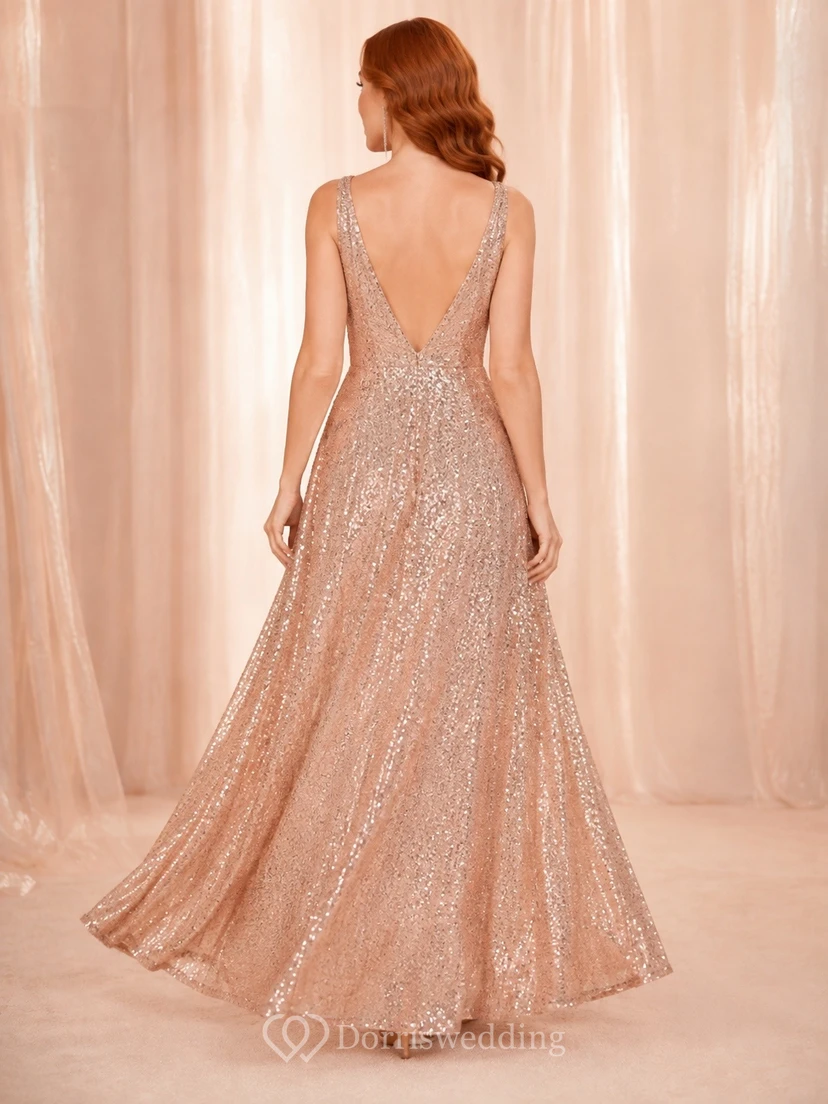 Dark Navy Sequin Gown Formal Evening Floor-length Refined Occasion Dress