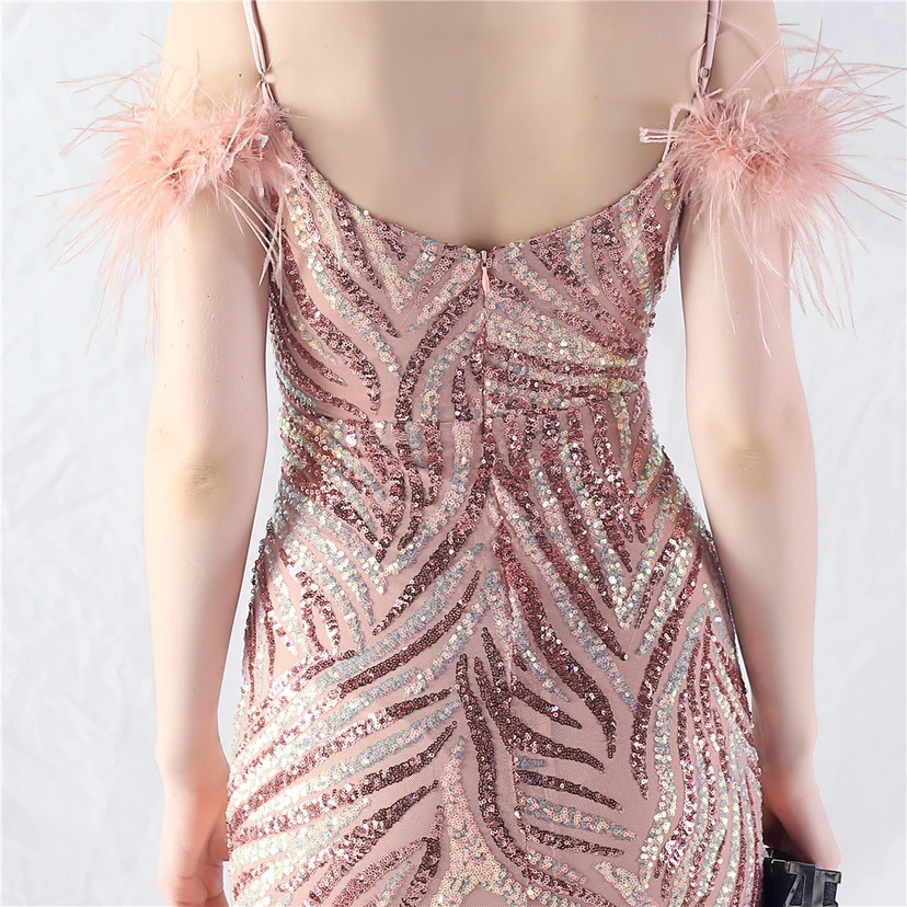Crafted Ostrich Feather Stacked Sequins Splicing Mesh Gauze High-End Evening Dress Clothes view 37