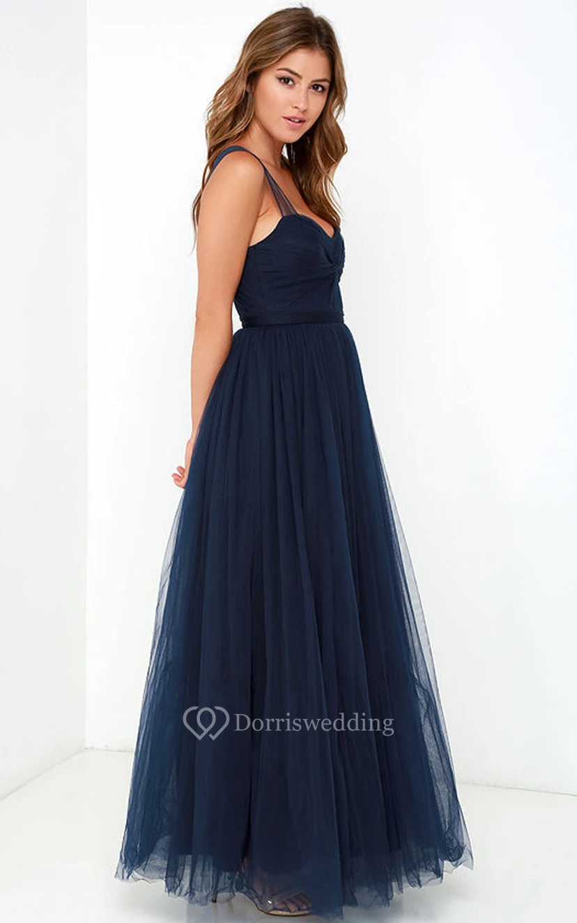 Ärmelloses, langes, elegantes Tüllkleid in A-Linie view 3