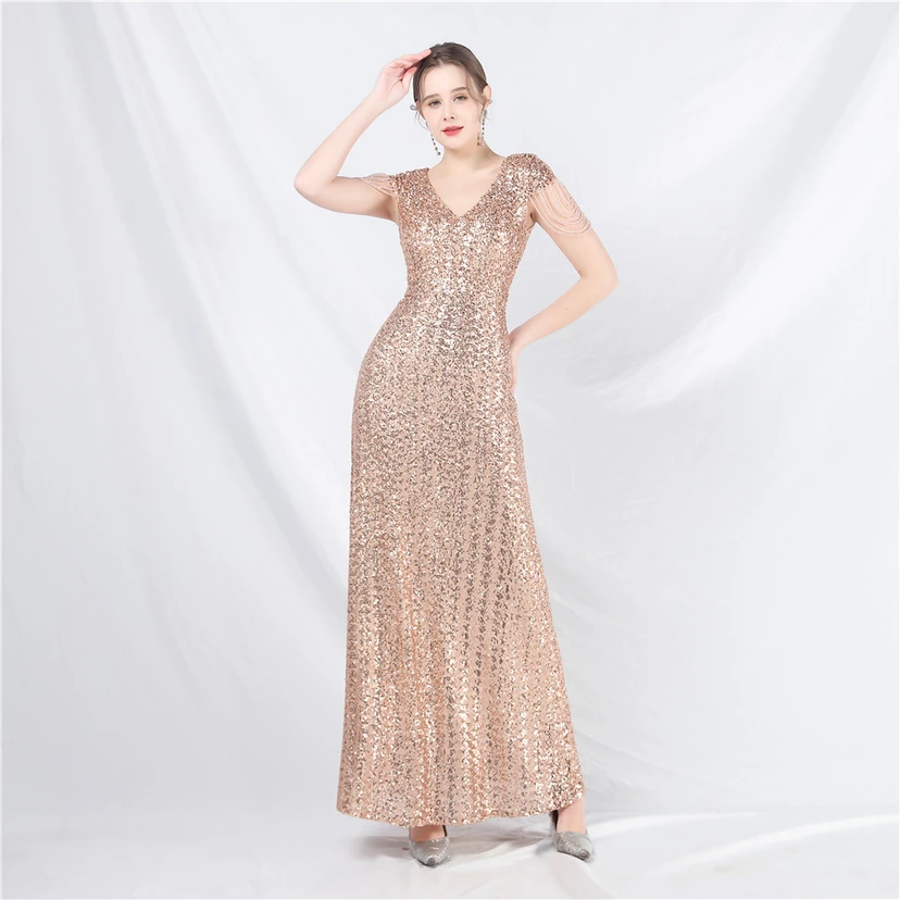A-Line Big Swing Dress Craft Sequined Long A-Line Evening Dress view 57
