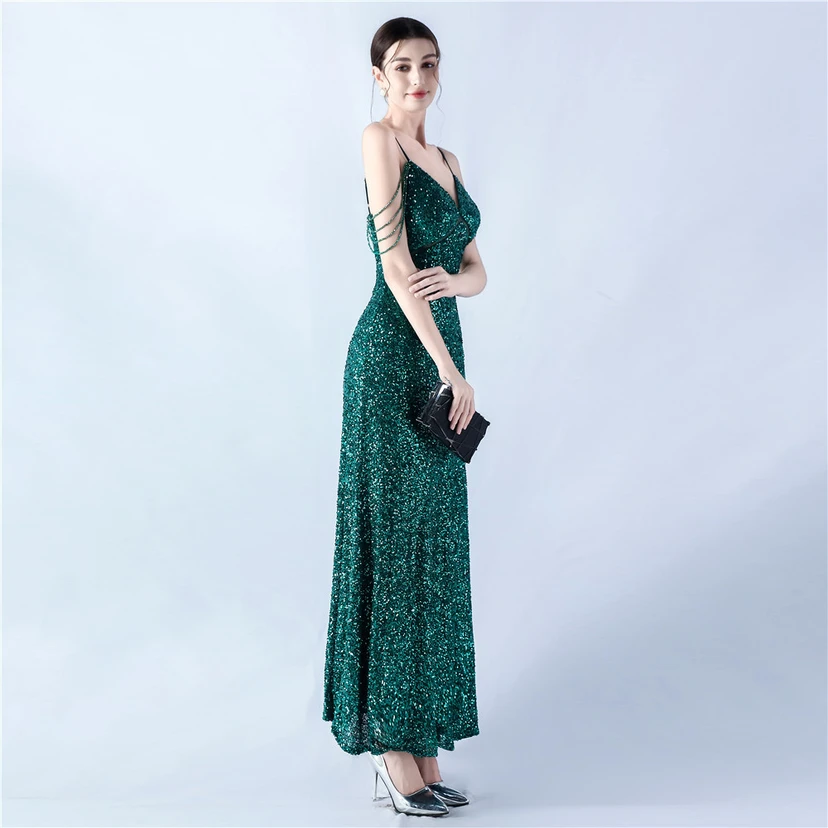 Sling A-Line Large Swing Mesh Sequin Evening Dress view 21