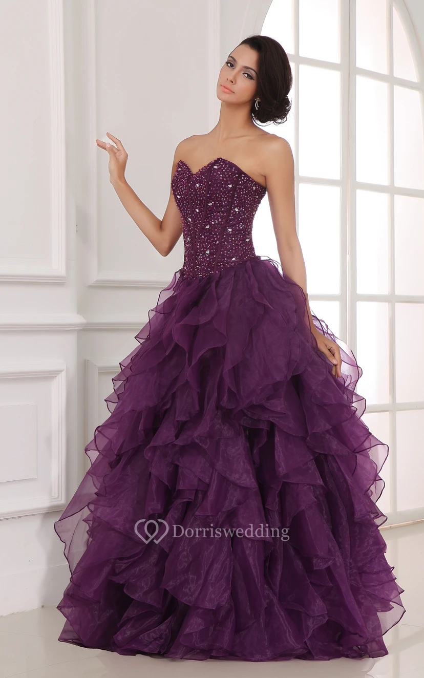 Sweetheart A-Line Ball Gown Dress With Organza Ruffles and Beading view 2