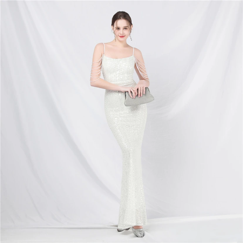 Robe de soirée longue à sequins et perles fantaisie view 50