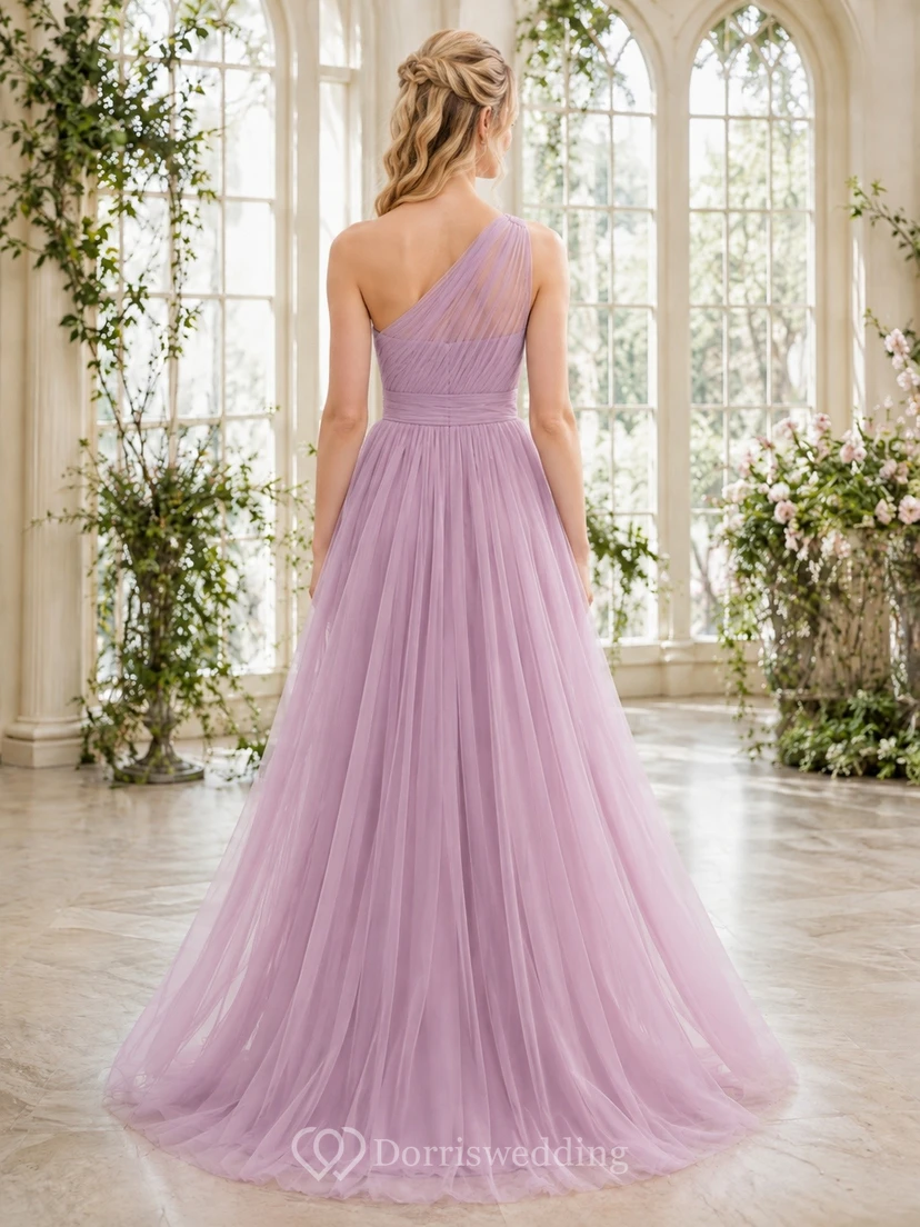 Lavender One-Shoulder Layered Tulle Ethereal Formal Ball Gown view 2