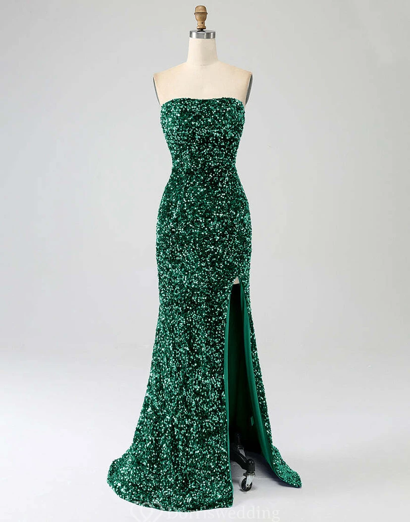 Robe bustier bleu roi à sequins et fente jusqu'à la cuisse view 17
