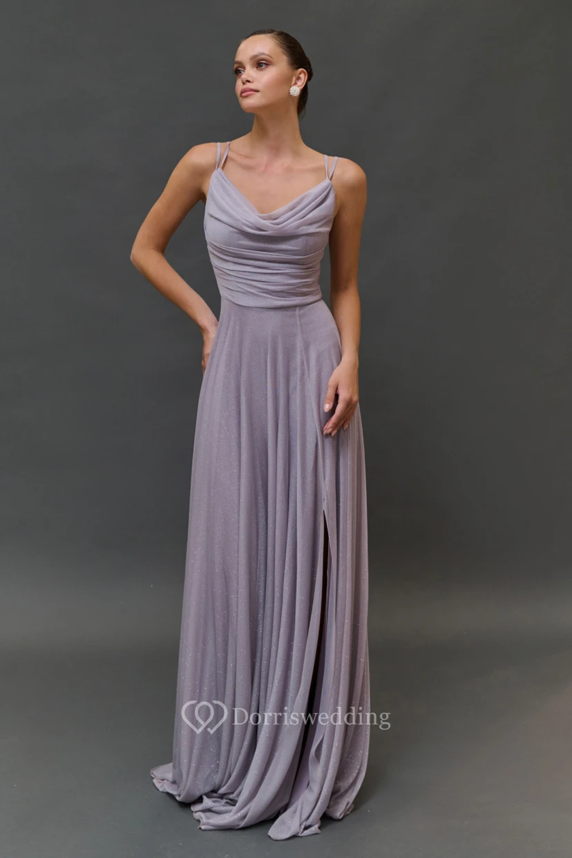 Spaghetti Cowl-neck Empire Chiffon Ruched Dress video preview