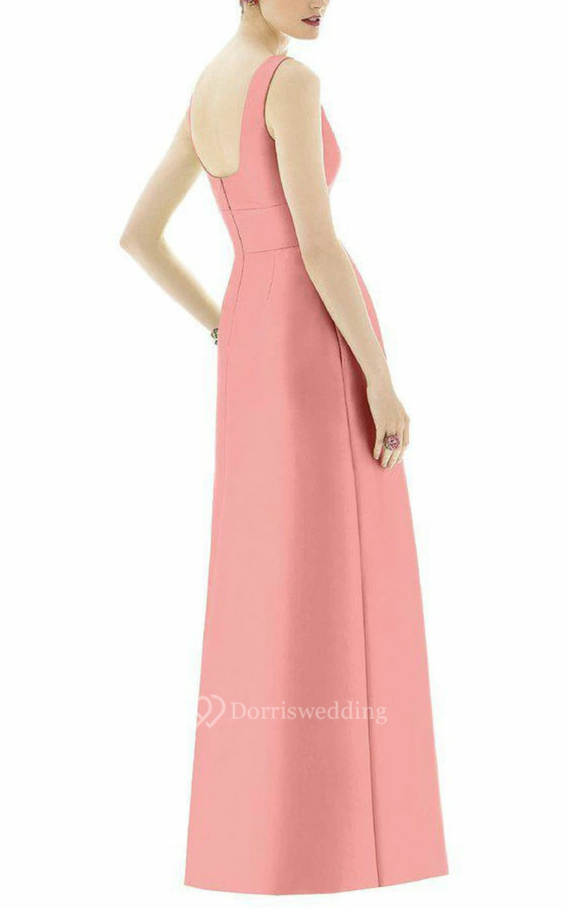 Notch Neck Satin Long Dress with Pleats view 4