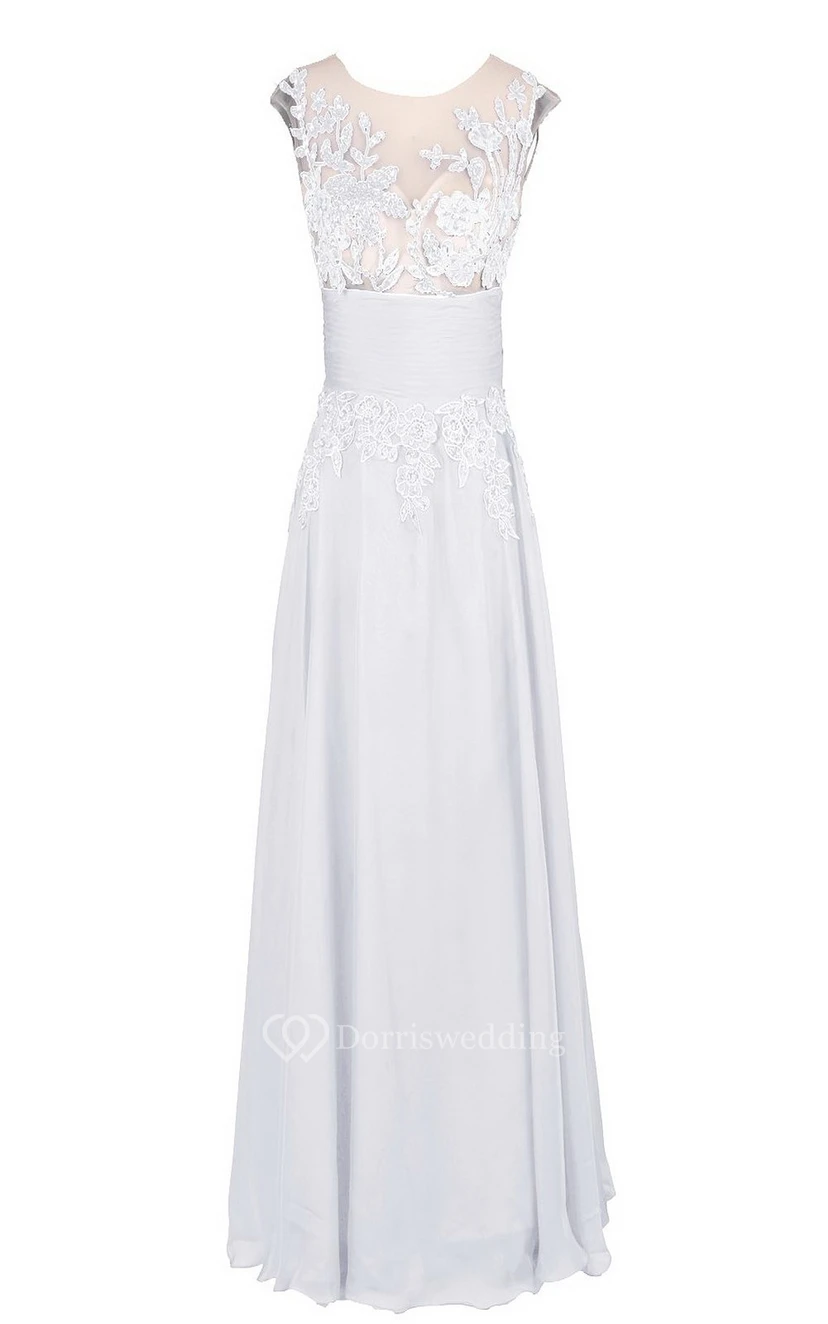 Sleeveless Sequined Appliqued Long Pleated Chiffon Dress