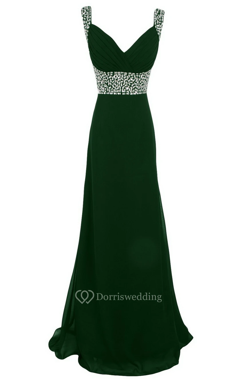 Sleeveless V-neck Empire Long Chiffon Gown view 8