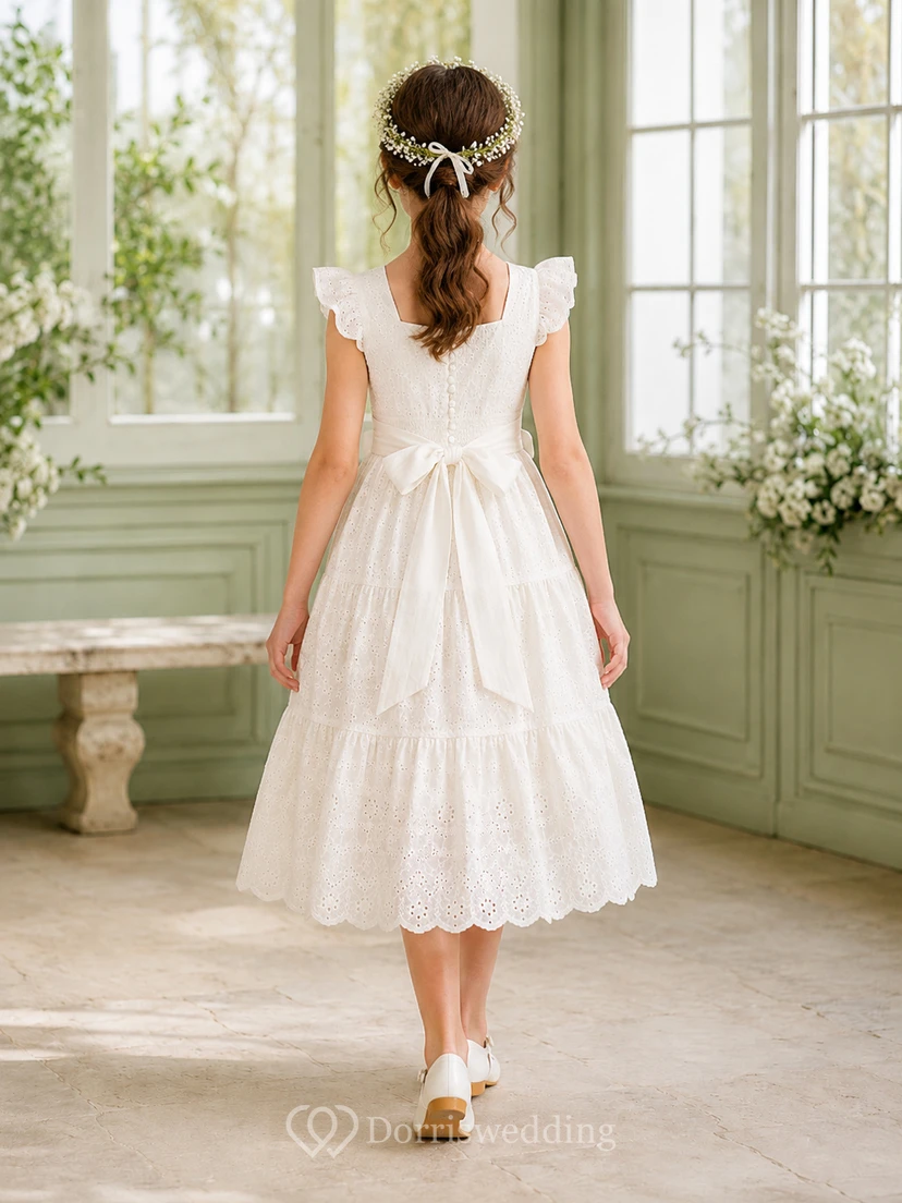 Vestido de comunión de niña de las flores, largo hasta la rodilla, con volantes y encaje escalonado. view 2