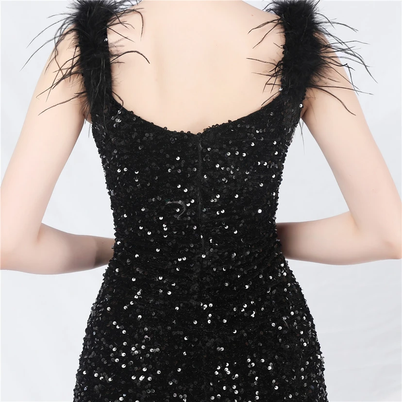 Craft Ostrich Feather Handmade Velvet Bottom Sequined Short Evening Dress Short Skirt view 70