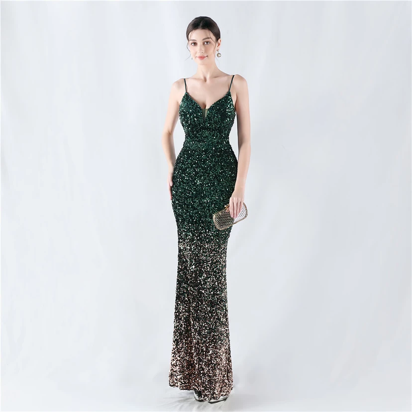 Samtiger, farbverlaufender, perlenbesetzter, sexy Strumpfhalter-Abendkleid view 32