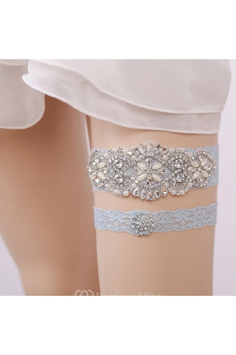 Handmade European And American Blue Diamond Lace Elastic Garter