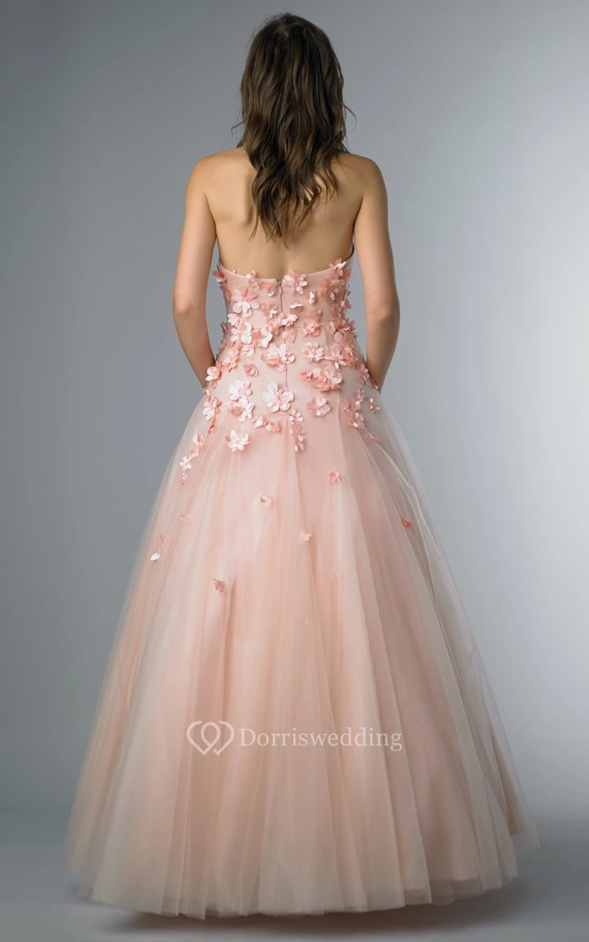 A-line Floor-length Sweetheart Sleeveless Tulle Backless Dress view 2