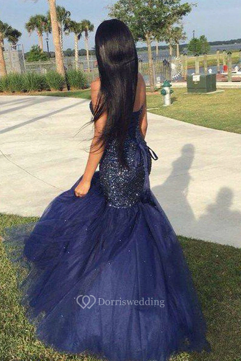 Mermaid Trumpet Tulle Sequins Sweetheart Sleeveless Lace-up Corset Back Dress view 2