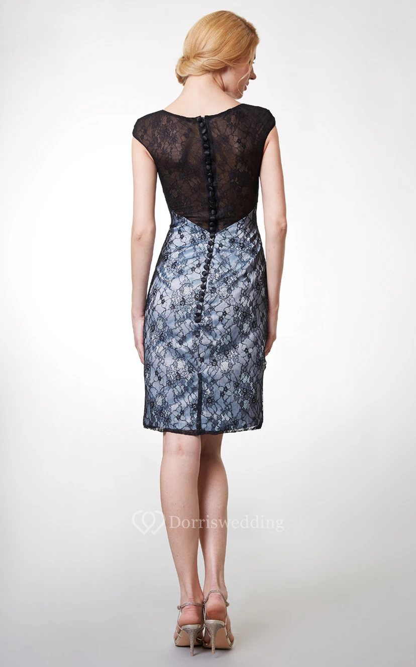 Stunning Short Cap Sleeve Lace Dress With Bateau Neck view 3