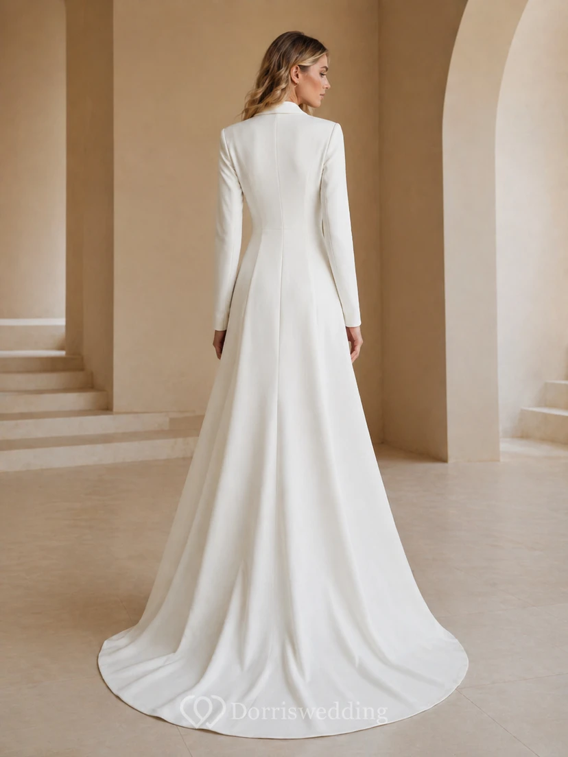 Suit Collar Wide Leg Wedding Jumpsuit with Coat view 2