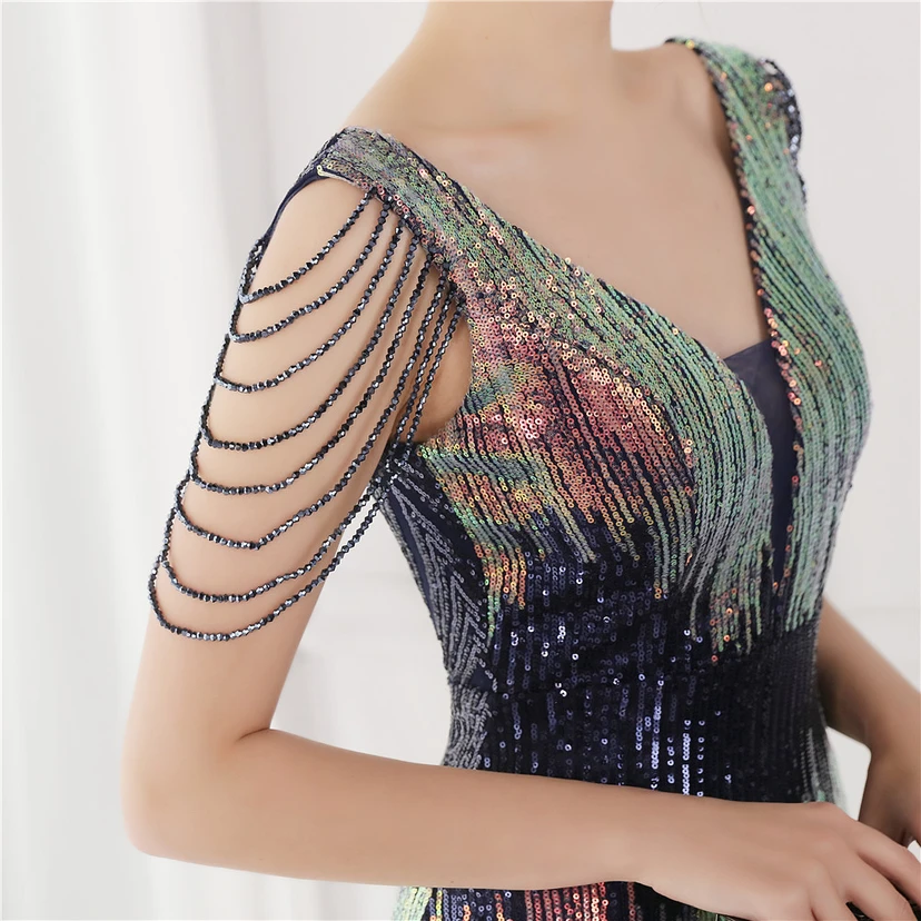 Vestido largo de lentejuelas con cola de pez, ideal para eventos, banquetes, eventos de celebridades y eventos de moda. Vestido de noche con etiqueta para modelos de automóviles. view 36