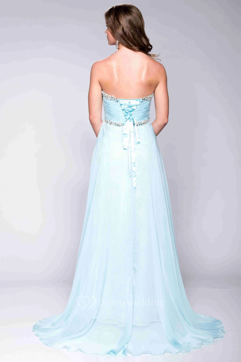 A-Line Floor-Length Sweetheart Sleeveless Lace Chiffon Criss Cross Corset Back Dress view 2