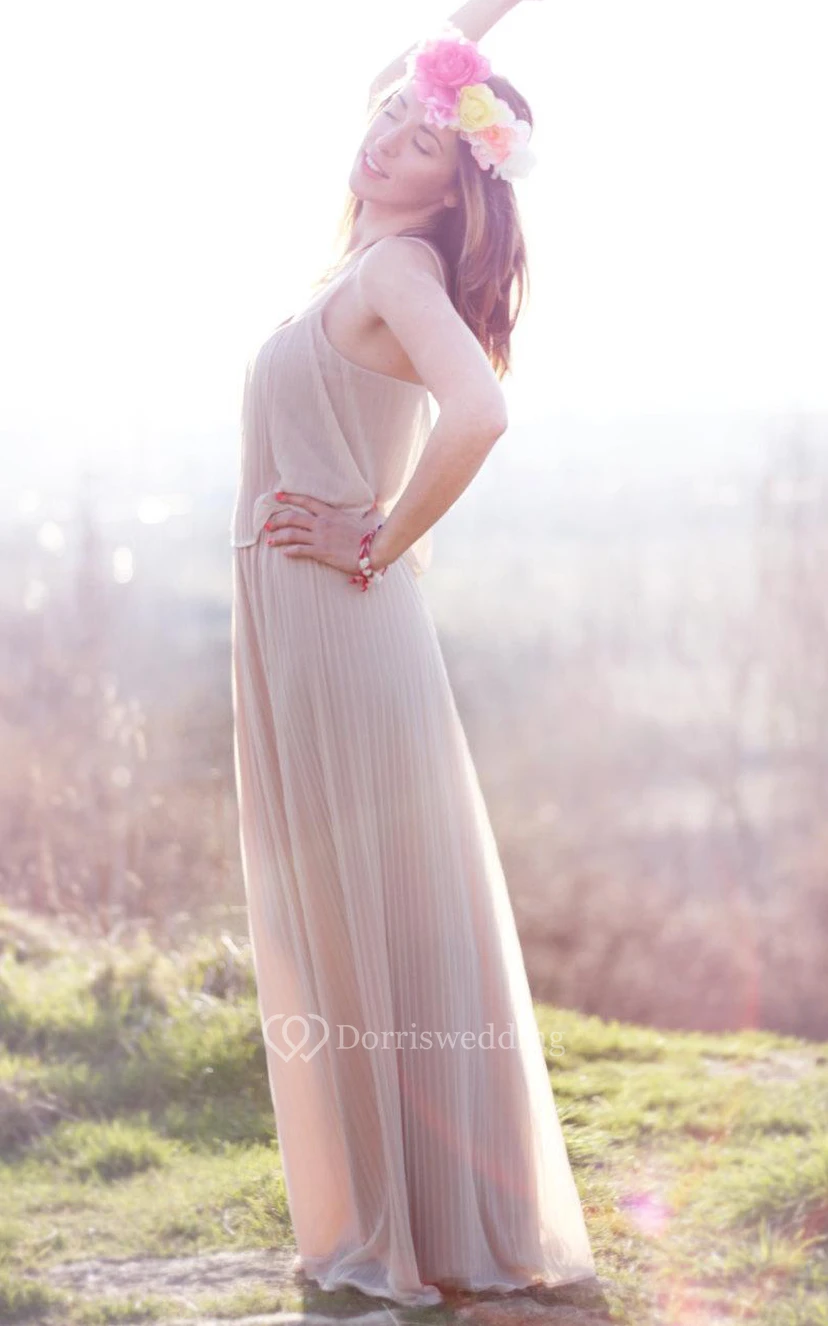 Long Chiffon Dress With Pleats view 2