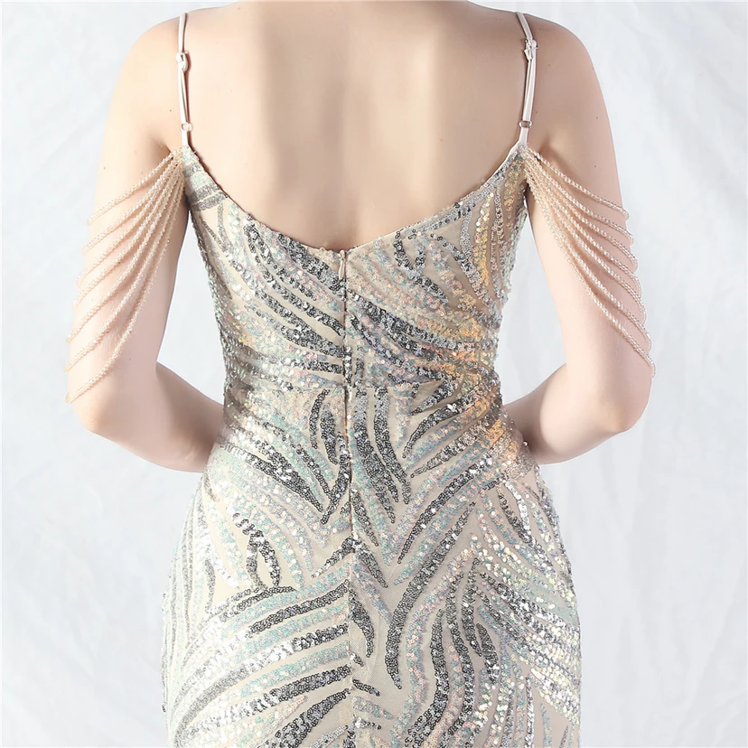 Layered Beads Spliced ​​Mesh High-End Evening Dress view 30