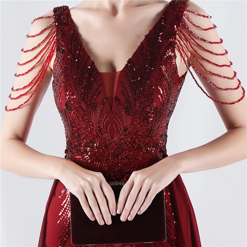 Paillettenbesetzte Blumen mit Cape-Stickerei, hochwertiges Abendkleid, ideal für die Ausrichtung der Jahrestagung view 8