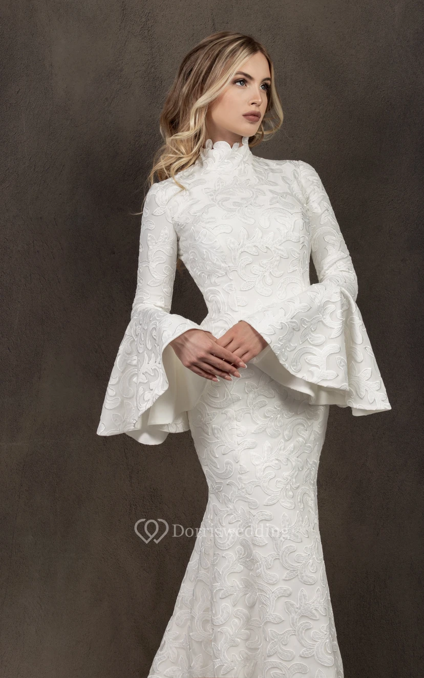 mermaid dress with bell sleeves Njagoc3 Womens Off - Shoulder Bell Sleeve Mermaid Dress, Formal Wedding & Prom Outfit