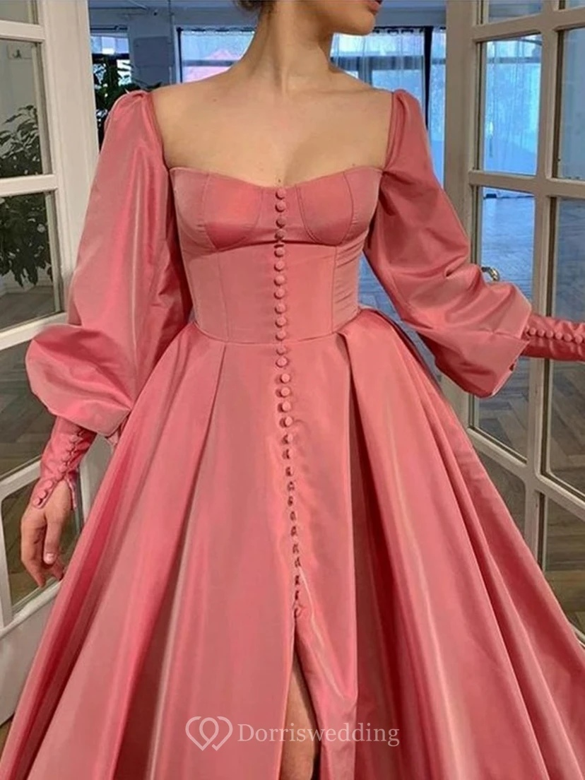 Elegantes Kleid im Vintage-Stil mit langen Puffärmeln, Empire-Stil und Schlitz vorne view 2