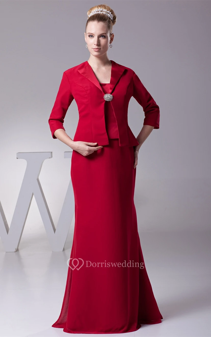 Klassisches Maxi-Etui-Jacket und Kleid mit Brosche view 2