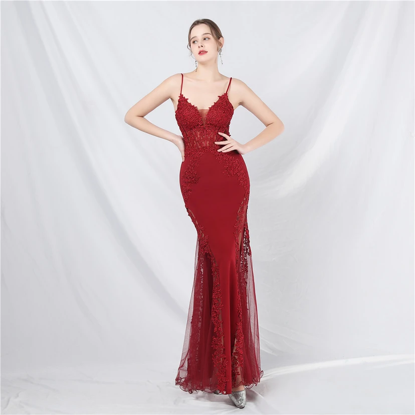 Spitzen-Abendkleid mit heißer Diamant- und Fischgrätenmuster-Weste, tiefem Taillenausschnitt, schulterfreiem Design und kurzer Schleppe view 65