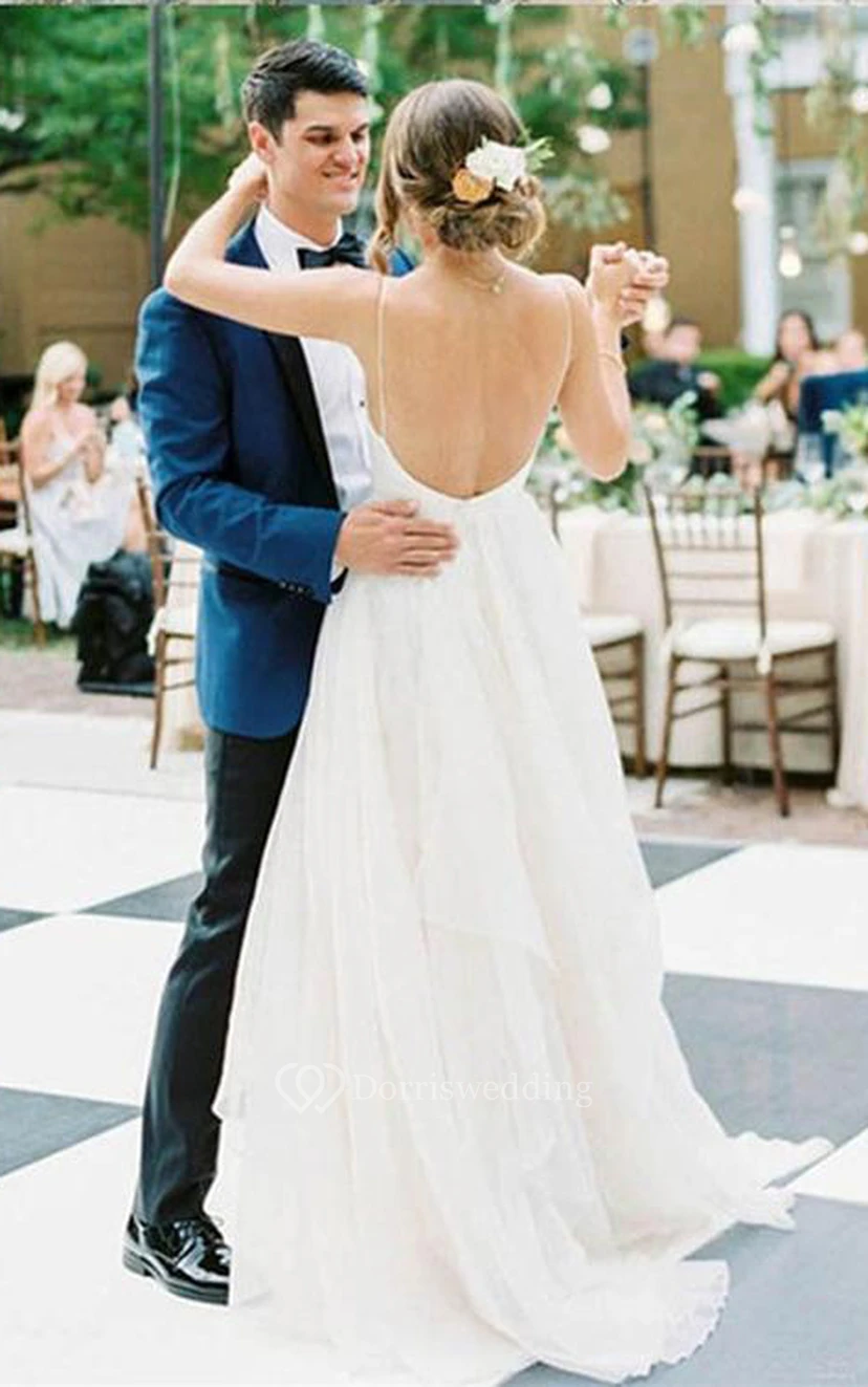 V-Ausschnitt, Tüll-Satin, A-Linien-Ballkleid, bodenlang, ärmellos, Hochzeitskleid view 2