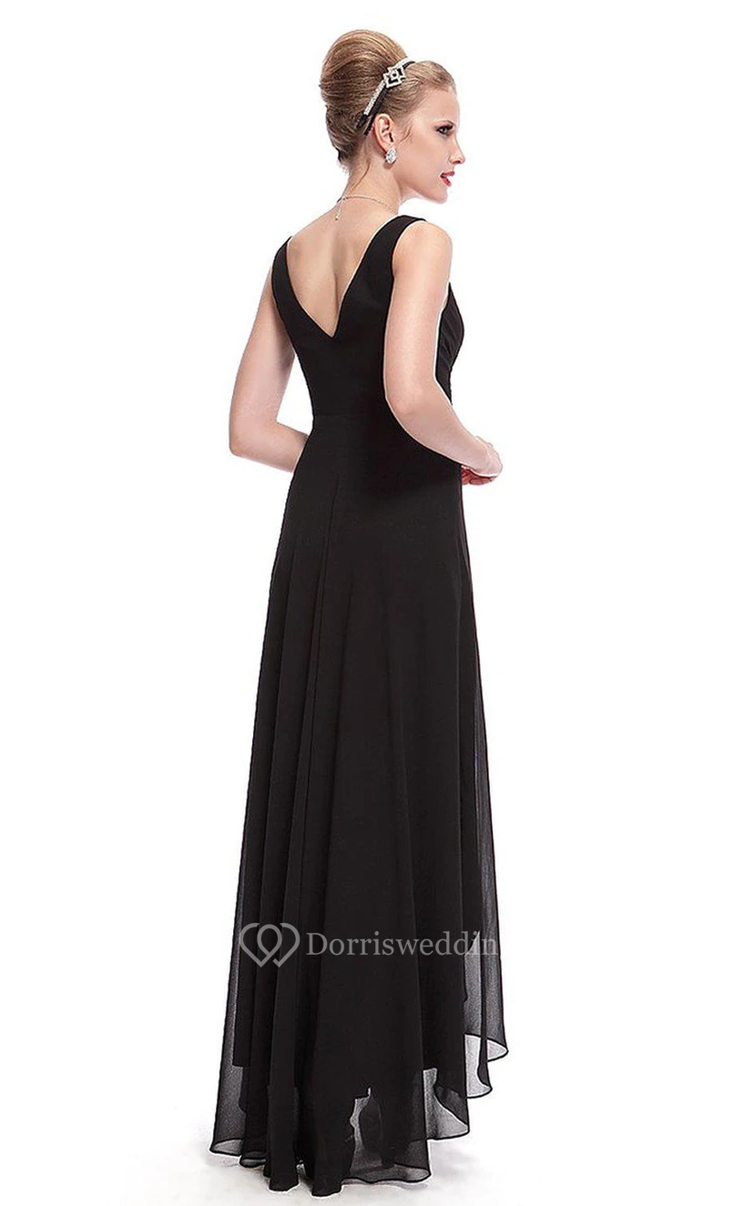 Sleeveless Asymmetrical Chiffon Dress With Illusion Style view 2