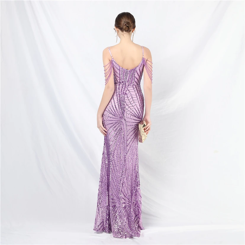 Robe de soirée ultra-résistante à rayures perlées et sequins view 55