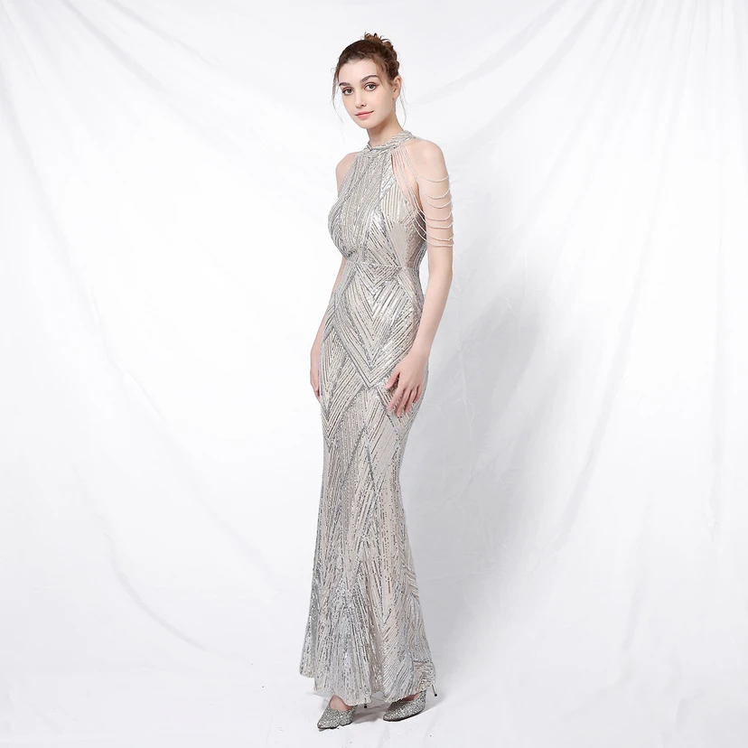 Robe de soirée élégante à col halter et sequins, allure de reine, style banquet, longue robe de soirée sirène à sequins, style star, glamour et décontracté. view 31
