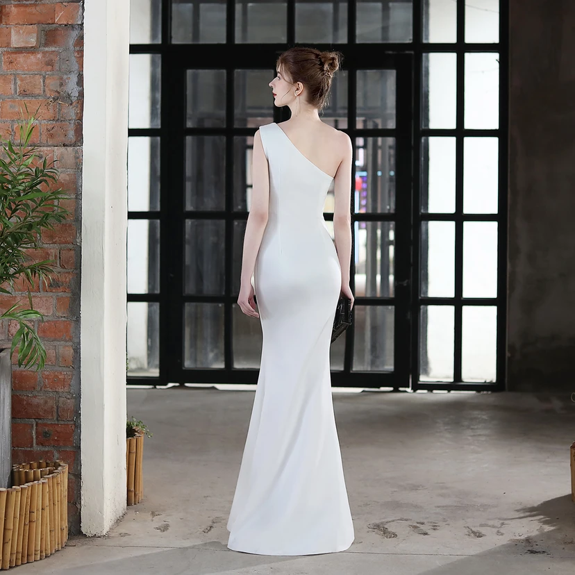 Toast Dress Bride Long One-Shoulder Thank-You Banquet Slim Fishtail Skirt Wedding Car Model Exhibition Dress view 23