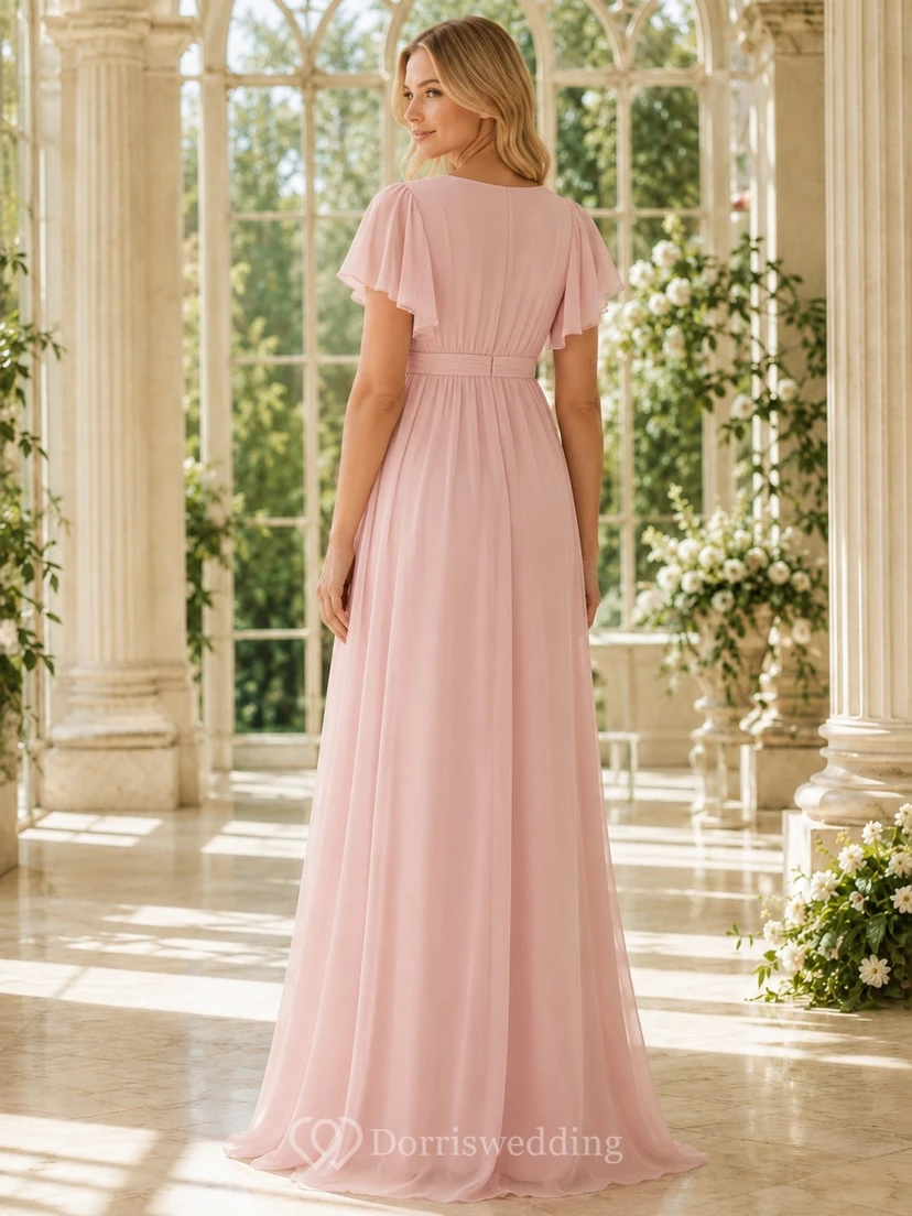 Maternity Empire Cap Sleeve Chiffon Floor Length Elegant Formal Dress view 2