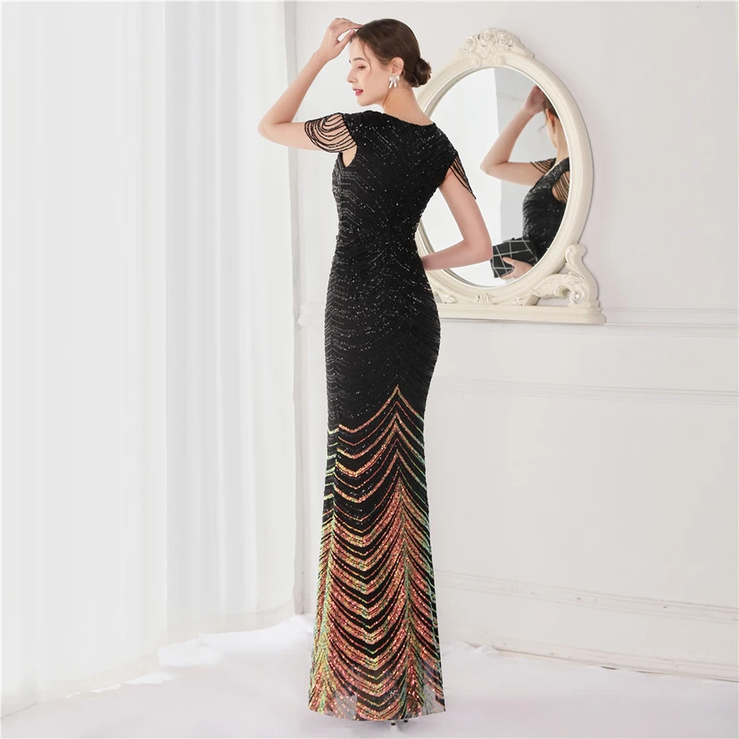 Paillettenbesetztes, handwerklich perfekt gefertigtes, perlenbesetztes Party-Abendkleid – sexy langes Kleid für die Braut view 56