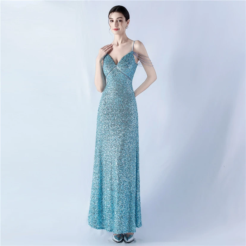 Sling A-Line Large Swing Mesh Sequin Evening Dress view 66