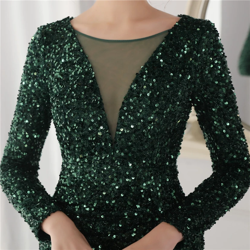 Elegantes, langes Paillettenkleid mit langen Ärmeln und Meerjungfrauenschnitt – ein Abendkleid im Aura-Queen-Stil für festliche Anlässe. view 26