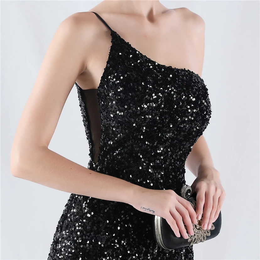 Sexy Abendkleid mit Samtsaum, Farbverlauf, Pailletten, hohem Schlitz und schräger Schulterpartie view 70