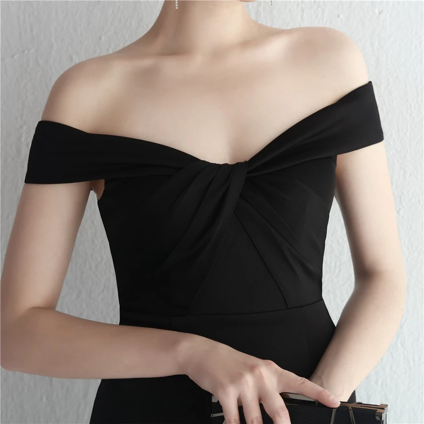 Vestido largo de satén ajustado de un solo hombro para cenas de celebridades, con falda de cola de pez ajustada, vestido de exhibición para modelos de autos de boda view 43